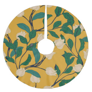 Floral Elegance: Vintage Leafy Pattern. Brushed Polyester Tree Skirt
