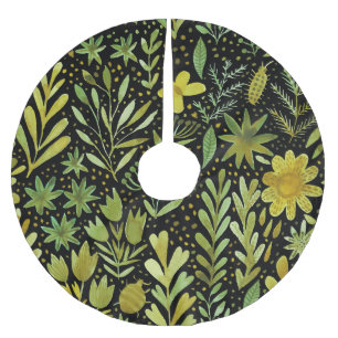 Floral Elegance: Vintage Watercolor Pattern Brushed Polyester Tree Skirt