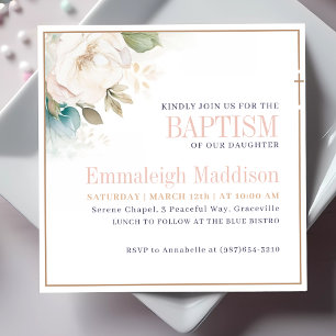 Floral Elegance with Cross Baptism Invitation