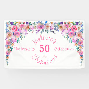 Floral Elegant 50 and Fabulous Birthday Banner