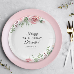 Floral elegant 90th birthday party  paper plate