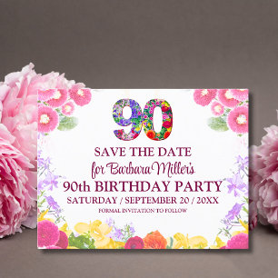 Floral Elegant 90th Birthday Save The Date 90 Postcard
