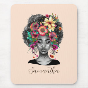 Floral Elegant Afro Woman Mouse Mat