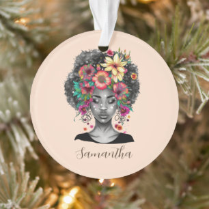 Floral Elegant Afro Woman Ornament