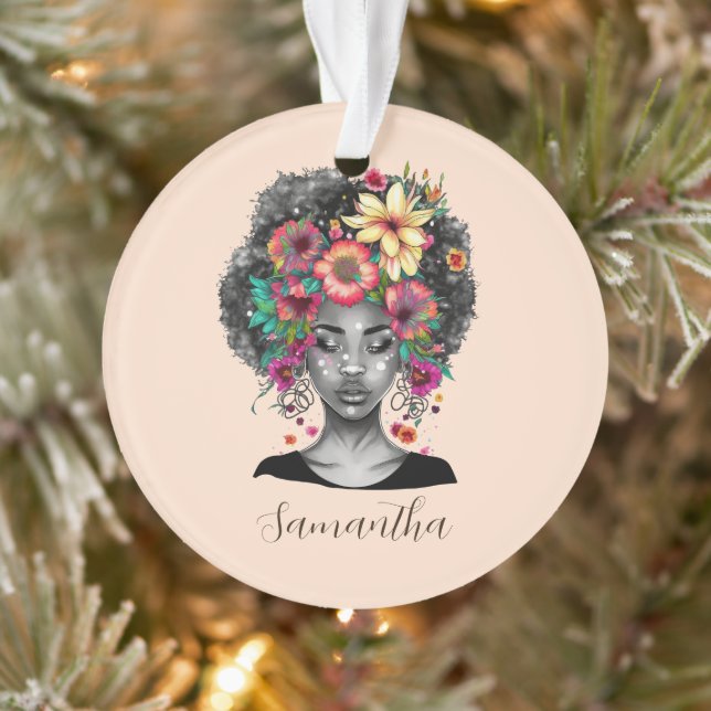 Floral Elegant Afro Woman Ornament (Tree)
