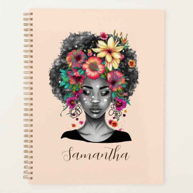Floral Elegant Afro Woman Planner (Front)