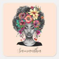 Floral Elegant Afro Woman Stone Magnet