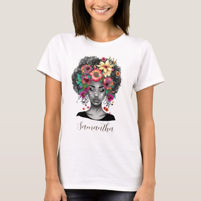Floral Elegant Afro Woman T-Shirt (Front)