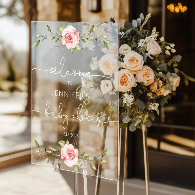 Floral elegant baby shower welcome acrylic sign (Creator Uploaded)
