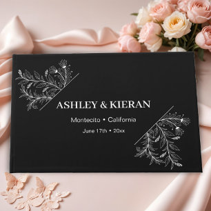Floral Elegant Black and White Wedding  Guest Book