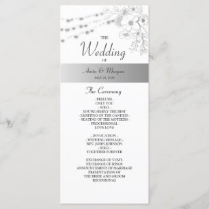 Floral Elegant Black and White Wedding Program Programme
