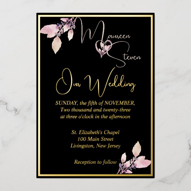 Floral Elegant Black Wedding Gold (Front)