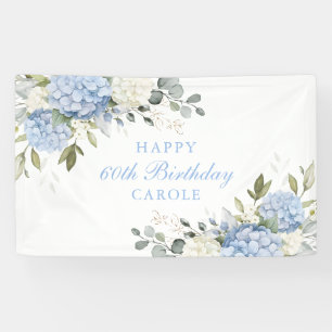 Floral Elegant Blue Hydrangea 60th Birthday Party Banner