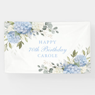 Floral Elegant Blue Hydrangea 70th Birthday Party Banner