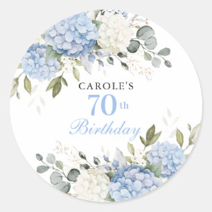 Floral Elegant Blue Hydrangea 70th Birthday Party Classic Round Sticker