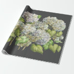 Floral Elegant Blue Hydrangea Black Decoupage Wrapping Paper<br><div class="desc">This elegant floral wrapping paper features blue hydrangea flowers on a black background. Use for wedding gift wrap or for decoupage projects. Designed by world renowned artist ©Tim Coffey.</div>