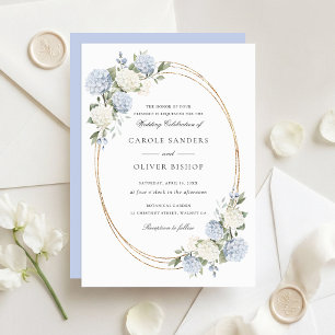 Floral Elegant Blue Hydrangea Greenery Wedding Invitation