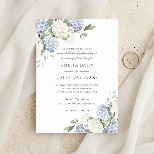 Floral Elegant Blue Hydrangea Greenery Wedding Invitation