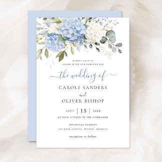Floral Elegant Blue Hydrangea Greenery Wedding Invitation