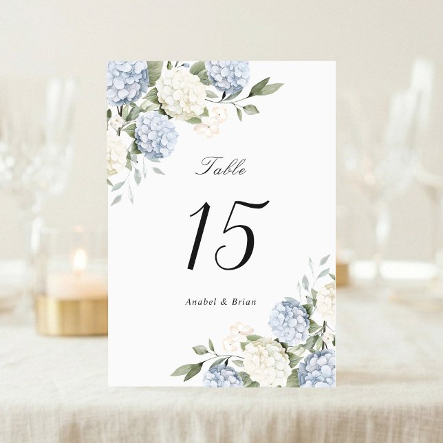 Floral Elegant Blue Hydrangea Greenery Wedding Table Number (Creator Uploaded)