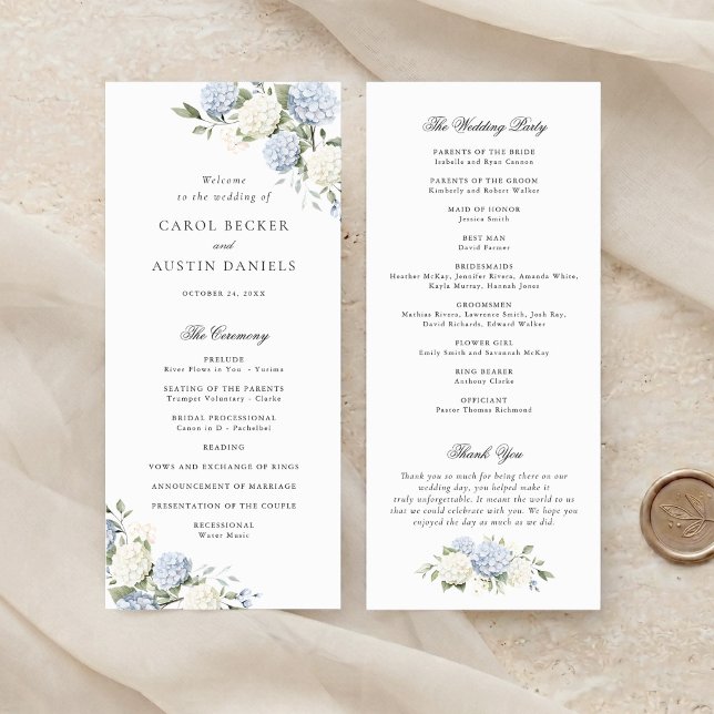 Floral Elegant Blue Hydrangea Wedding Program Programme (Creator Uploaded)
