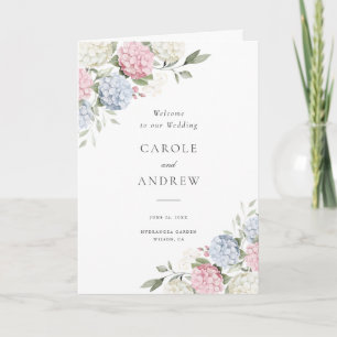 Floral Elegant Blue Pink Hydrangea Folded Wedding Programme