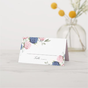 Floral Elegant Blue Pink Hydrangea Place Card