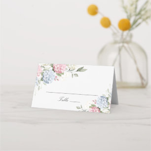 Floral Elegant Blue & Pink Hydrangea Place Card