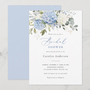 Floral Elegant Blue White Hydrangea Bridal Shower Invitation