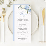 Floral Elegant Blue White Hydrangea Wedding Menu<br><div class="desc">Floral Blue Hydrangea Greenery Wedding Menu. Elegant Floral White & Blue Hydrangea Wedding Menu Card. Formal Wedding Menu Template</div>