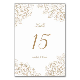 Floral Elegant Blush Gold Hydrangea Wedding Table Number