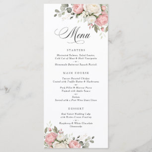 Floral Elegant Blush Pink Greenery Wedding Menu