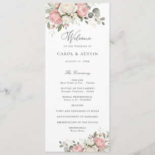 Floral Elegant Blush Pink Greenery Wedding Program Programme