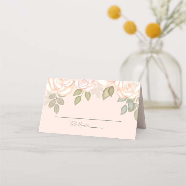 Floral Elegant Blush Rose Simple Guest Wedding Place Card (Front)
