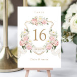 Floral Elegant Blush Roses Crest Table Number<br><div class="desc">Floral Elegant Blush Roses Crest Wedding Table Number</div>