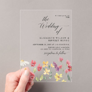 Floral Elegant Boho Summer Wildflowers Wedding Acrylic Invitations