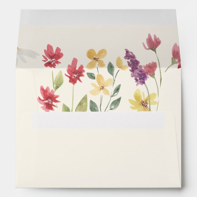 Floral Elegant Boho Summer Wildflowers Wedding Envelope (Back (Bottom))