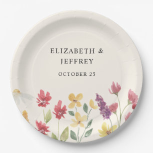Floral Elegant Boho Summer Wildflowers Wedding Paper Plate