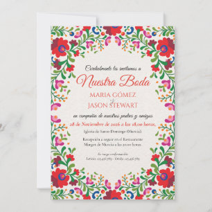 Floral Elegant Botanical Folkloric Spanish Wedding Invitation