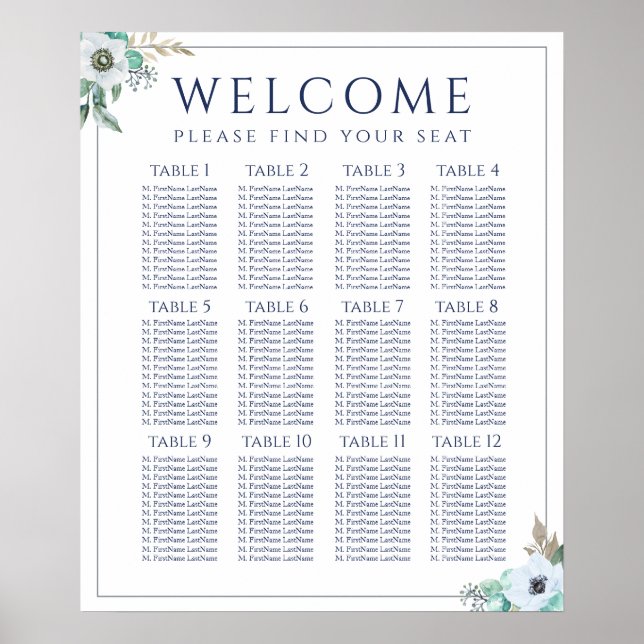 Floral Elegant Bouquet Wedding Seating Chart (Front)