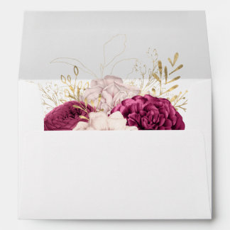 Floral Elegant Burgundy Blush Pink and Gold 5 x 7 Envelope
