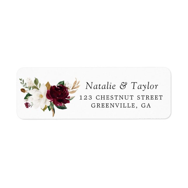 Floral Elegant Burgundy Magnolia Greenery Wedding (Front)