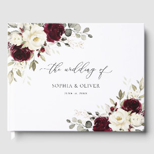 Floral Elegant Burgundy White Greenery Wedding Guest Book