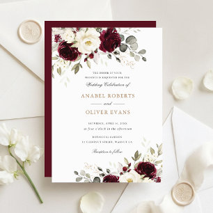Floral Elegant Burgundy White Greenery Wedding Invitation