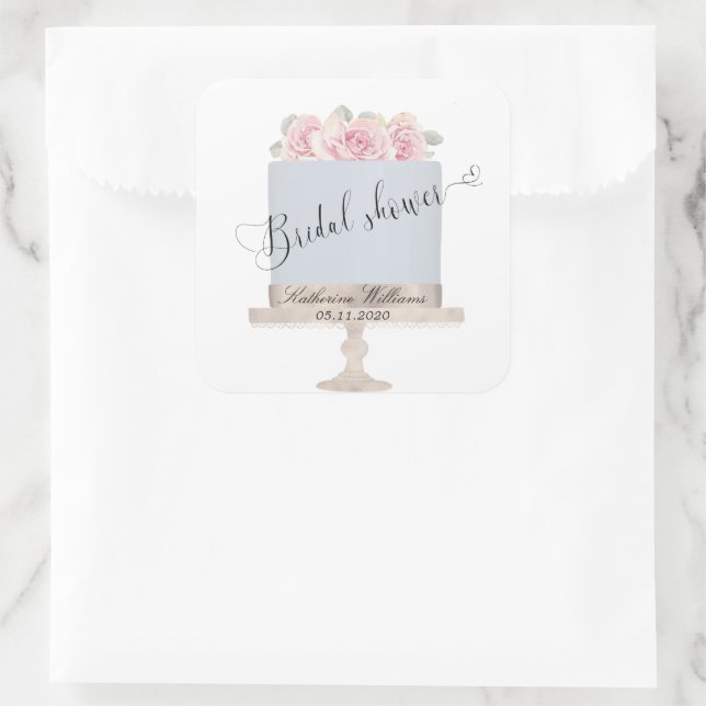 Floral Elegant Cake Bridal Shower Monogram Sticker (Bag)