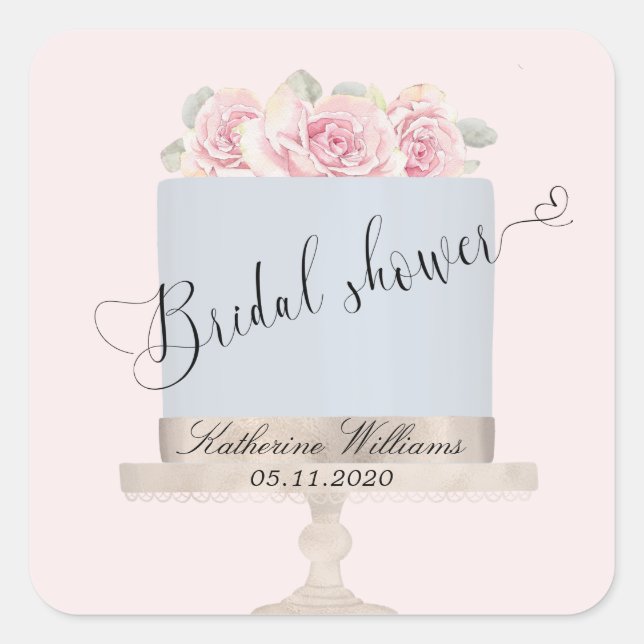 floral elegant cake bridal shower monogram sticker (Front)