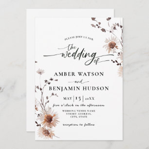 Floral Elegant Calligraphy Dried Flowers Wedding Invitation
