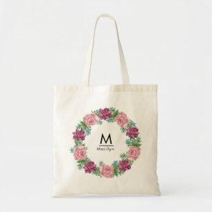 Floral Elegant Chic Bridesmaid Monogram Tote Bag