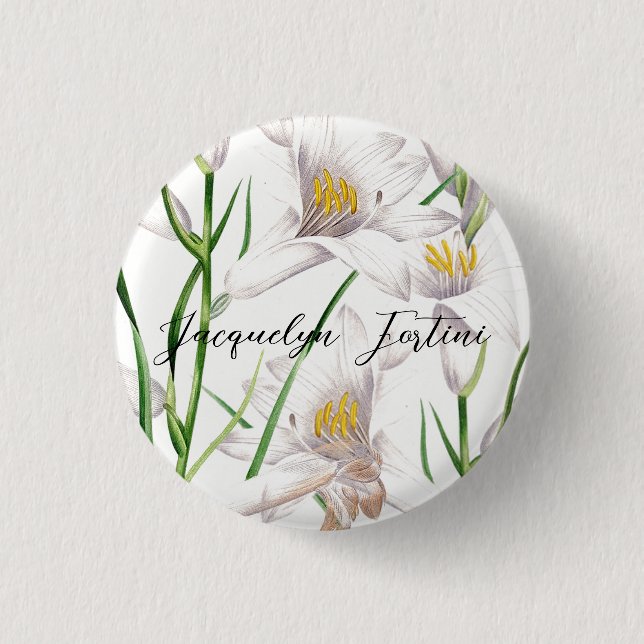 Floral Elegant Chic Cute Calligraphy Add Name 3 Cm Round Badge (Front)