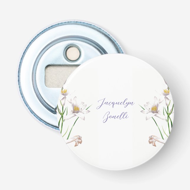 Floral Elegant Chic Cute Calligraphy Add Name Bottle Opener (Front)